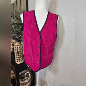 Diane Von Furstenberg Women's Suede Leather Vest Artsy Avant Garde Hot Pink M